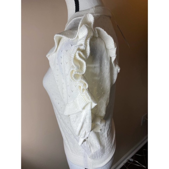 Ella Moss Cream White Boho Puff Sleeved Short Sleeved Sweater Top Size XS NWT - Picture 6 of 10